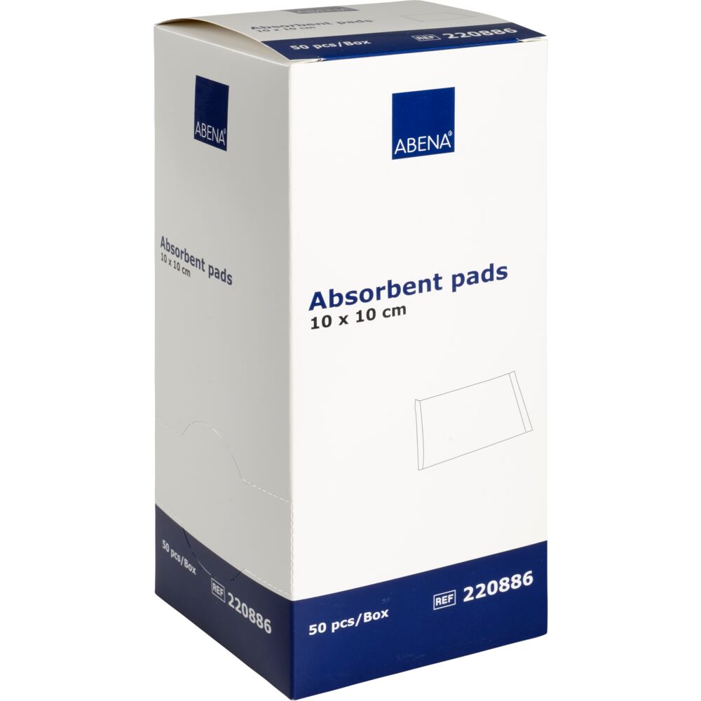 Absorberende bandasje, ABENA, 10x10cm, hvit, m/blå bakside, lateksfri, usteril