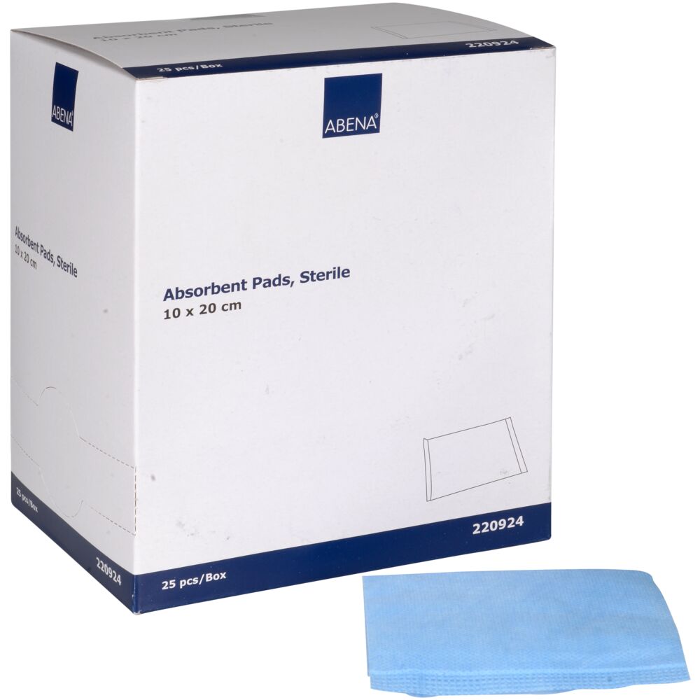 Absorberende bandasje, ABENA, 10x20cm, hvit, m/blå bakside, lateksfri, steril