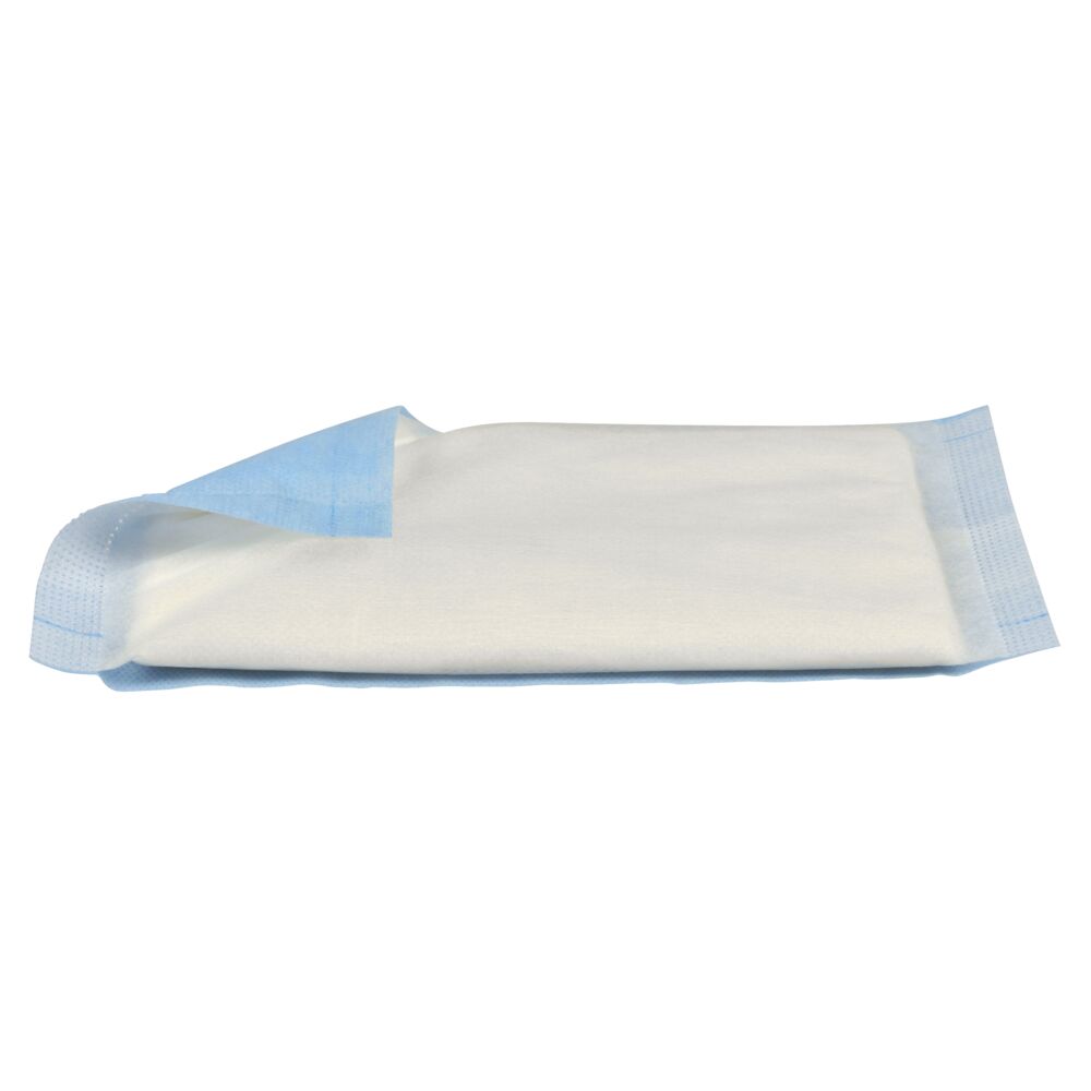 Absorberende bandasje, ABENA, 10x20cm, hvit, m/blå bakside, lateksfri, usteril