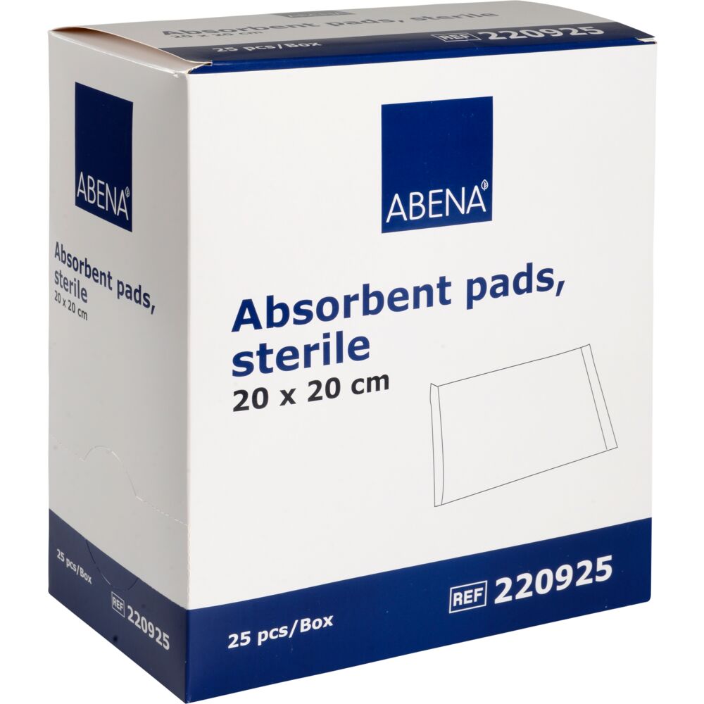 Absorberende bandasje, ABENA, 20x20cm, hvit m/ blå bakside, steril