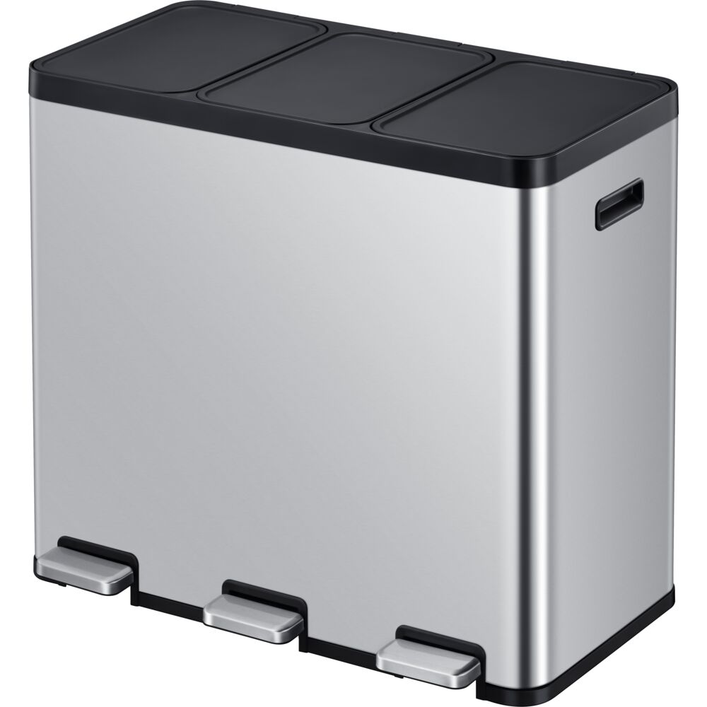 Avfallsbeholder m/pedal, EKO Essential, Rustfritt stål, 3x20 l, 39x69x62cm, 3-roms, soft close