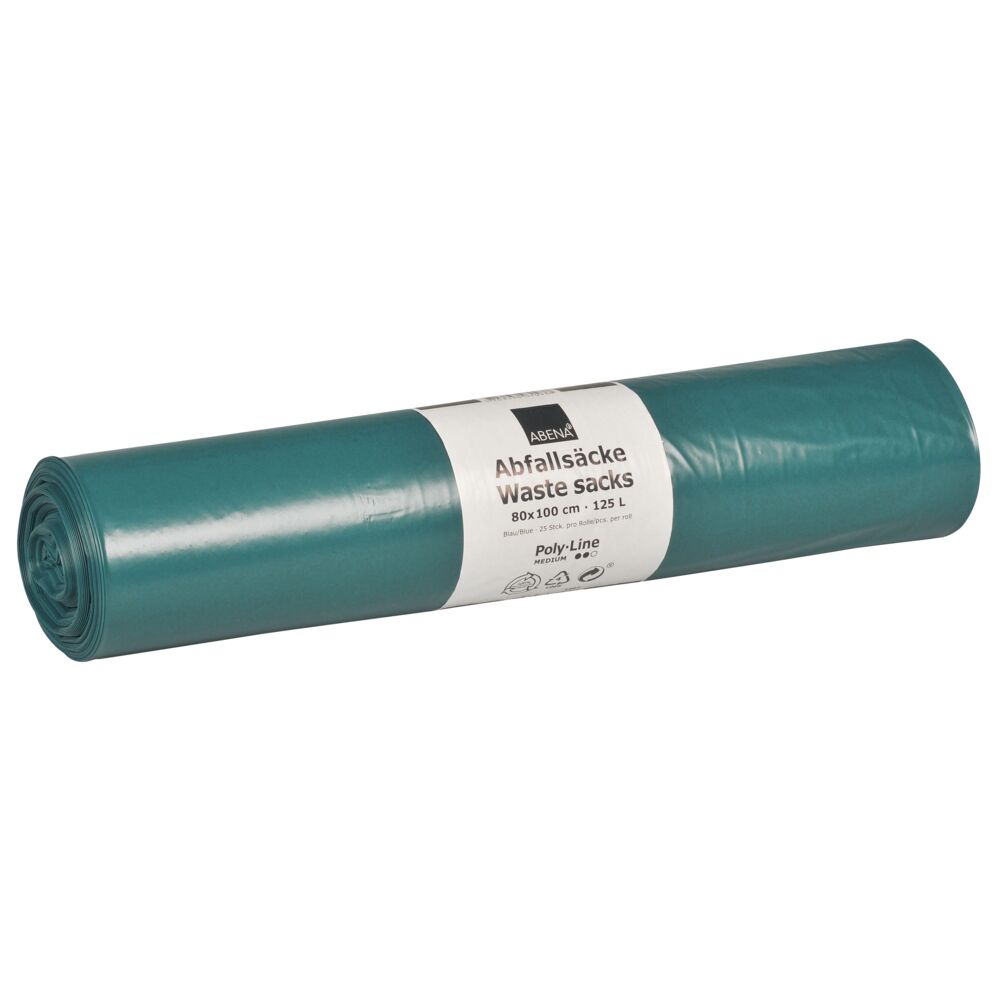 Avfallssekk, ABENA, Blå, 125 l, 80x100cm, 48my, LDPE/resirkulert, 25stk/rl
