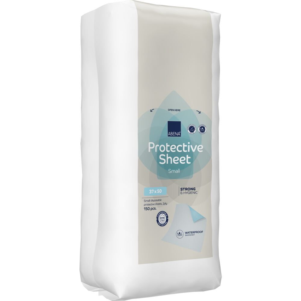 Blodprøveunderlag, ABENA Small Protective Sheets, 37x50cm, 2-lags, lyseblå, PE/tissue, engangs