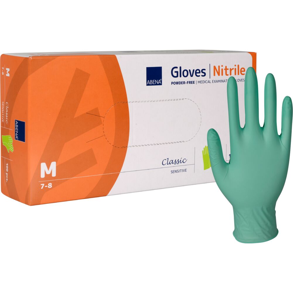 Engangshanske, ABENA Classic Sensitive, M, grønn, nitril, pudderfri
