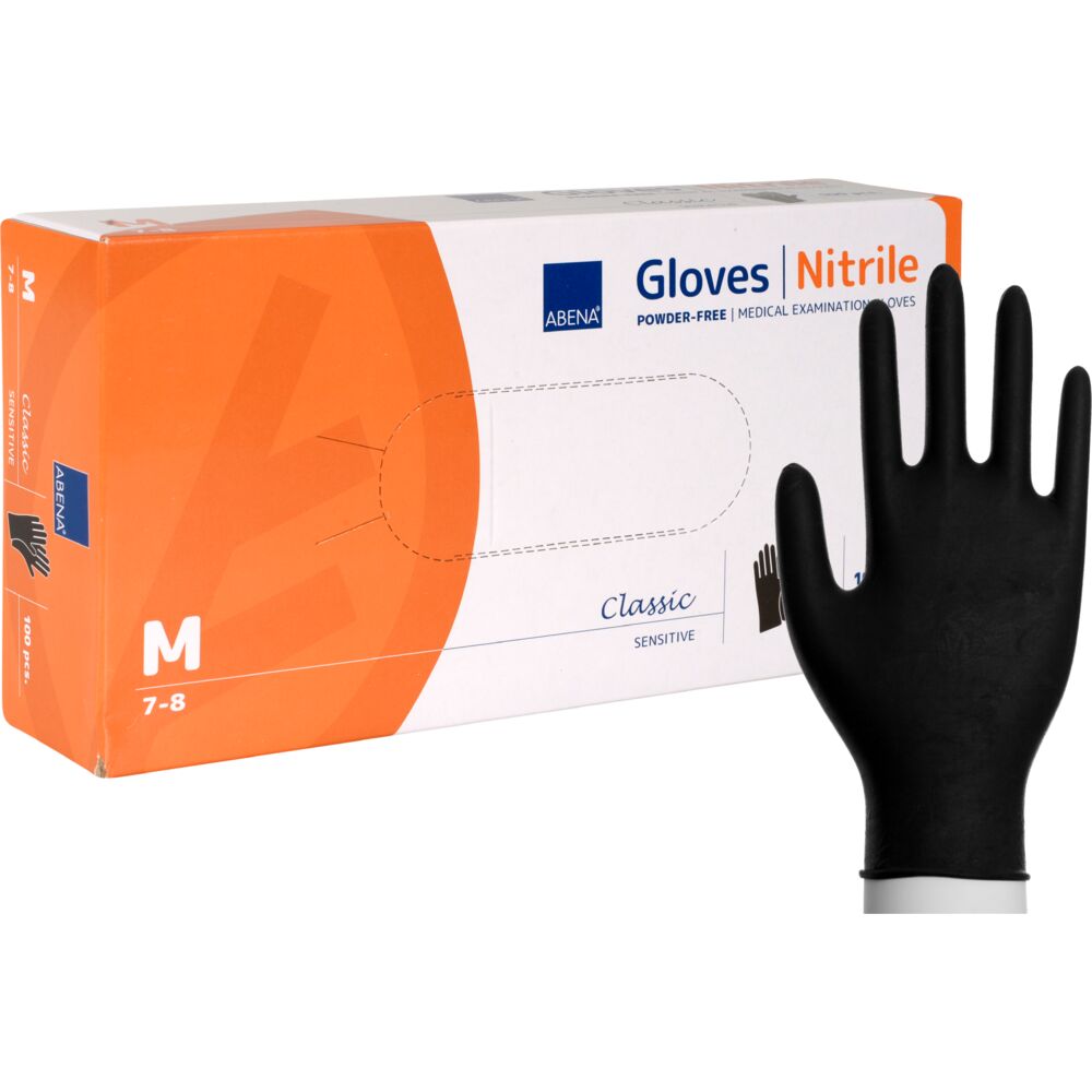 Engangshanske, ABENA Classic Sensitive, M, sort, nitril, pudderfri