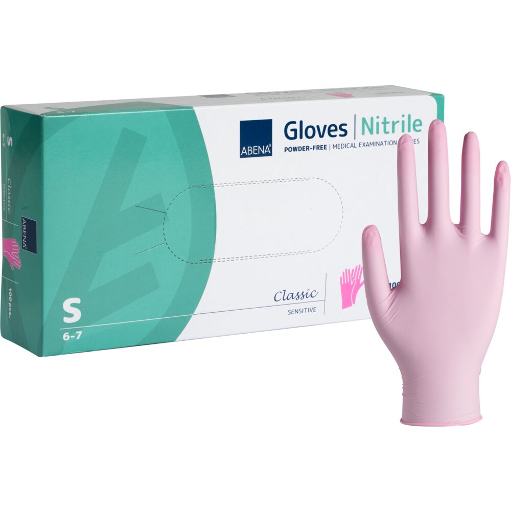 Engangshanske, ABENA Classic Sensitive, S, rosa, nitril, pudderfri