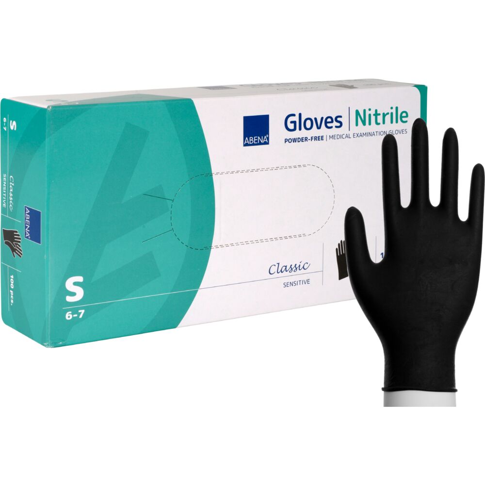 Engangshanske, ABENA Classic Sensitive, S, sort, nitril, pudderfri