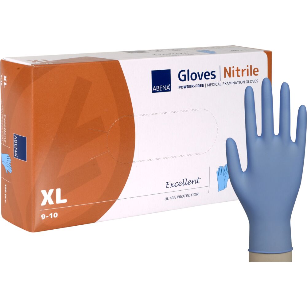 Engangshanske, ABENA Excellent, XL, blå, nitril, pudderfri
