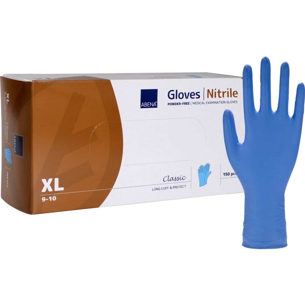 Engangshanske, Lang, ABENA Classic Protect, XL, blå, nitril, pudderfri