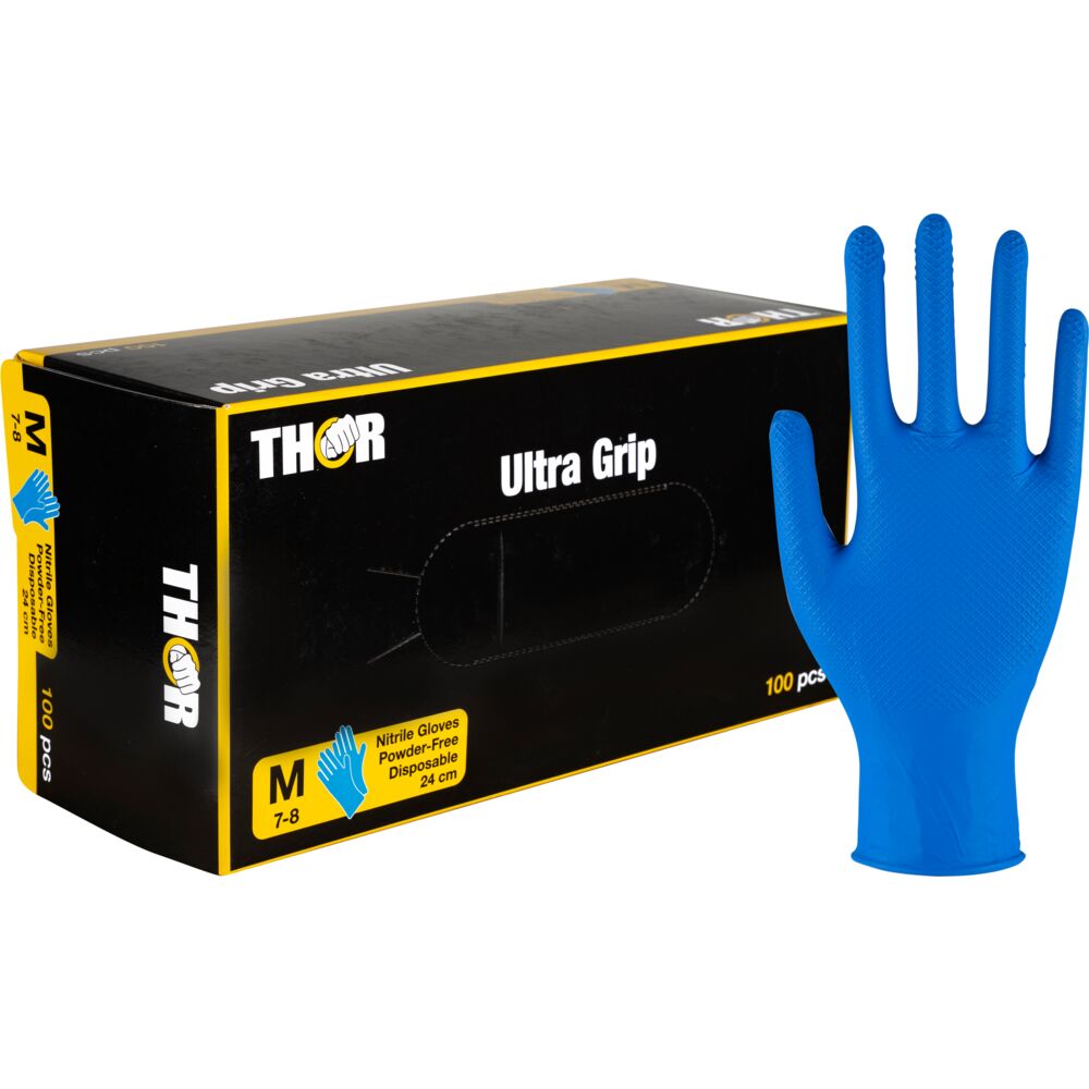 Engangshanske, THOR Ultra Grip, M, mørkeblå, nitril, pudderfri, fiskeskjell teksturert