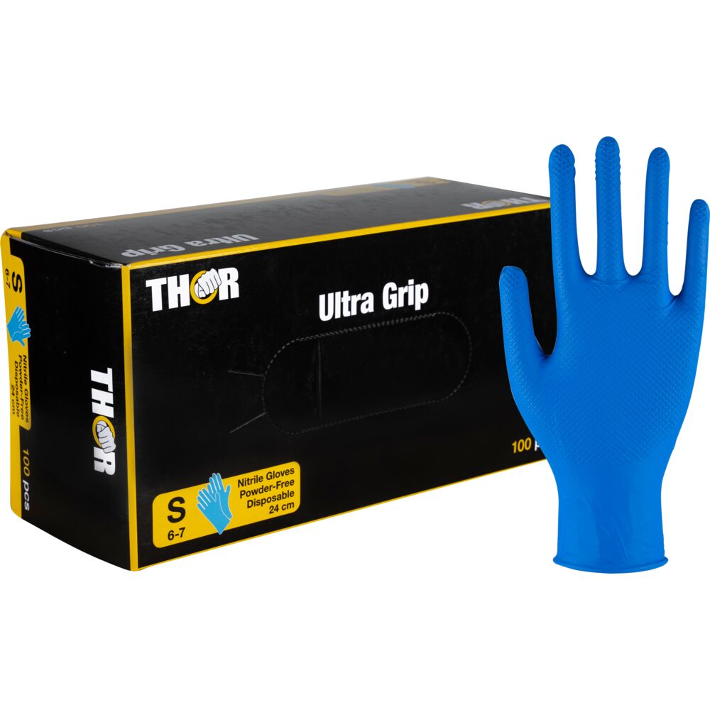 Engangshanske, THOR Ultra Grip, S, mørkeblå, nitril, pudderfri, fiskeskjell teksturert