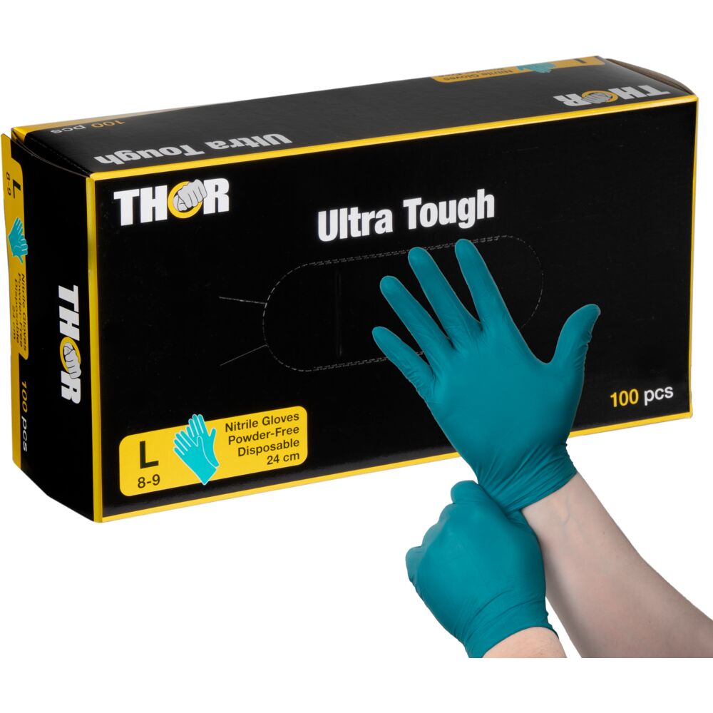 Engangshanske, THOR Ultra Tough, L, grønn, nitril, pudderfri