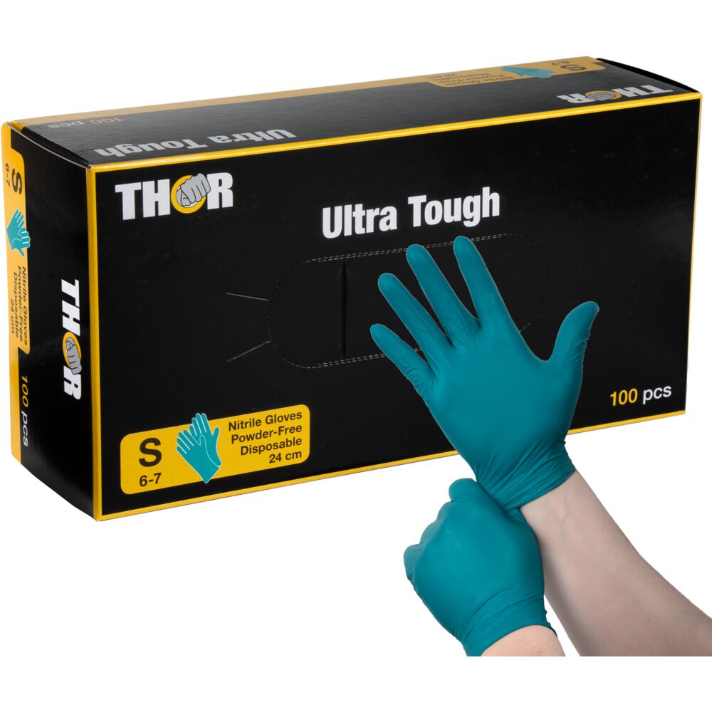 Engangshanske, THOR Ultra Tough, S, grønn, nitril, pudderfri