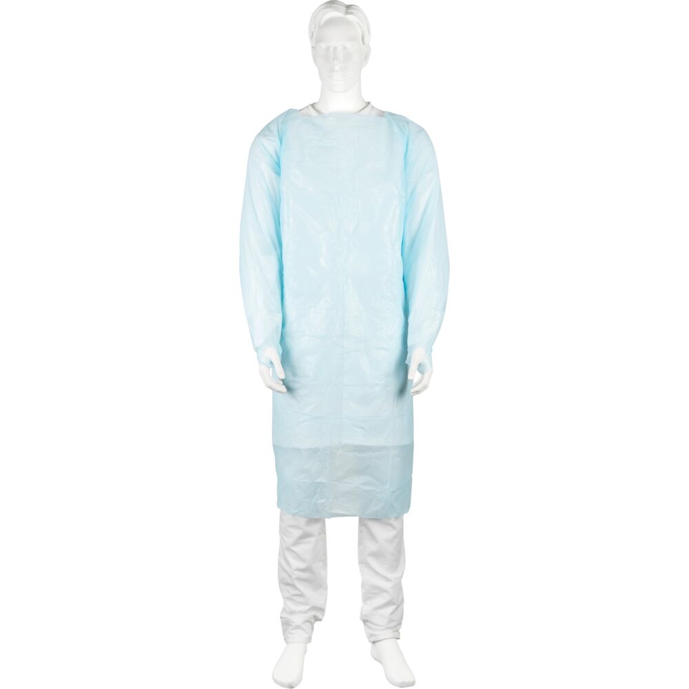 Ermeforkle med tommelfingerhull, ABENA, 120x112cm, 25 my, blå, LDPE, enkeltpakket, engangs