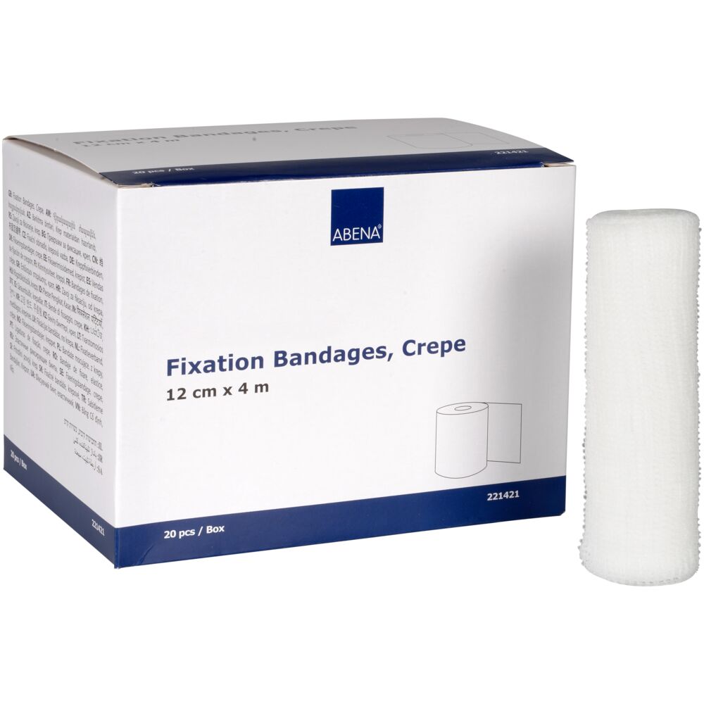 Fikseringsbandasje, ABENA, 4m x 12cm, hvit, krepp, lateksfri, usteril