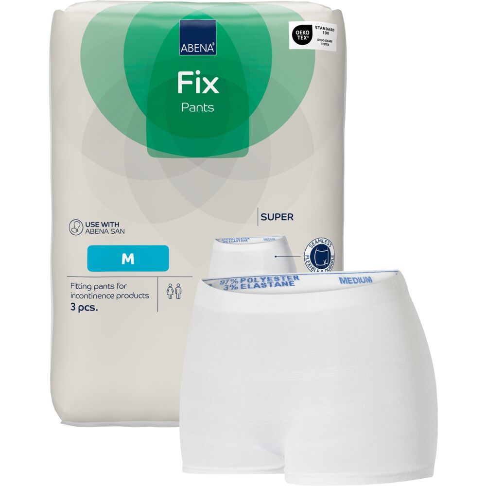 Fikseringstruse, ABENA Fix Pants, Super, M, hvit, med ben, blå fargekode