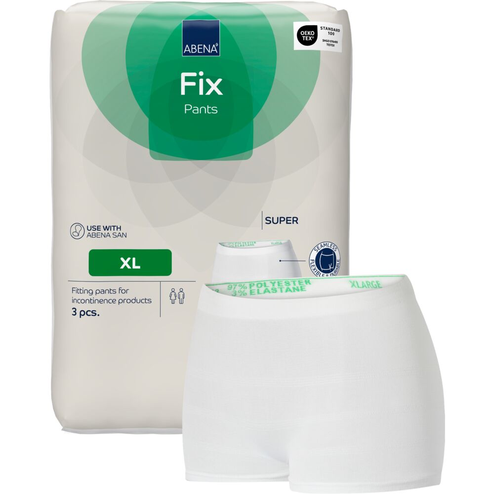 Fikseringstruse, ABENA Fix Pants, Super, XL, hvit, med ben, grønn fargekode
