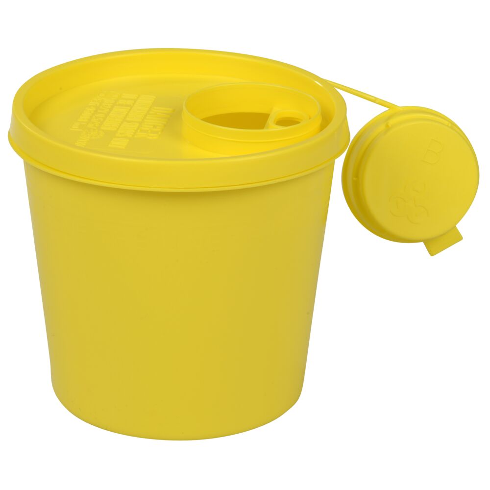 Kanyleboks, Uson, 1500 ml, gul, rund, UN-godkjennelse 3291