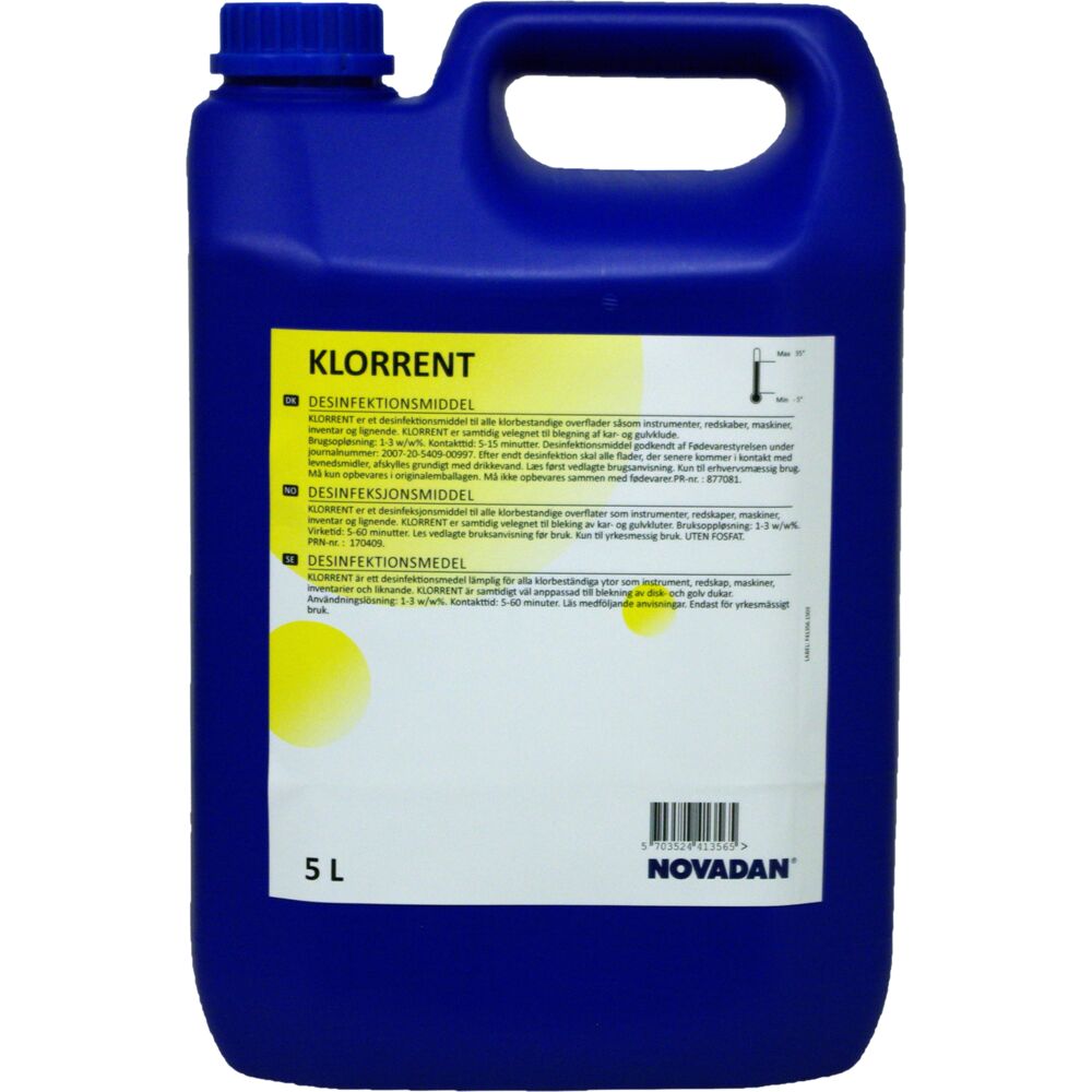 Klorrengjøring, Novadan Klorrent, 5 l, uten farge og parfyme