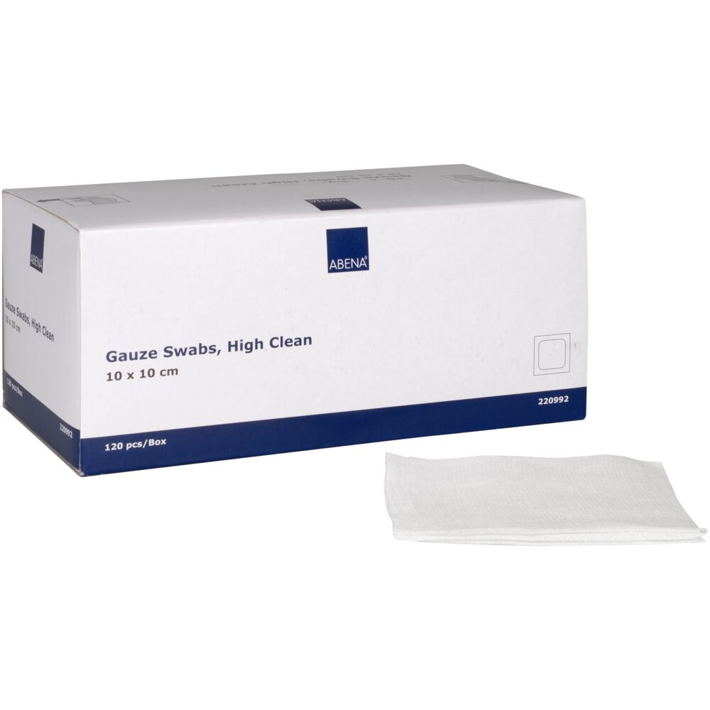 Kompress, gas, ABENA, 8-lags, 10x10cm, hvit, bomull, high clean, 17-tråds, lateksfri, usteril