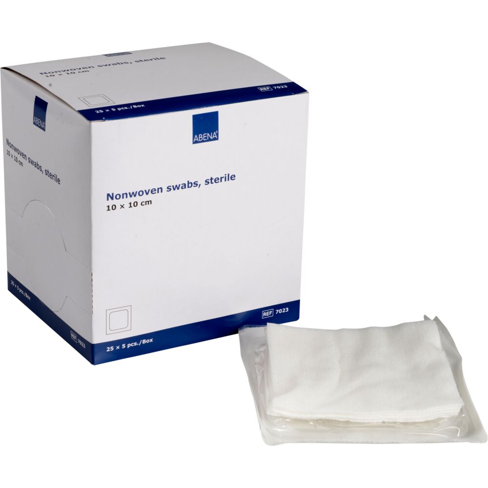 Kompress, nonwoven, ABENA, 4-lags, 10x10cm, hvit,  5 pk, steril