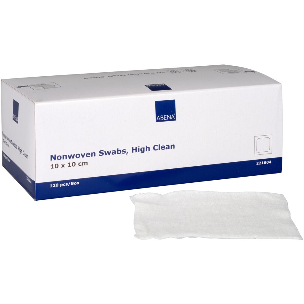 Kompress, nonwoven, Abena, 4-lags, 10x10cm, hvit, cleanbox, usteril