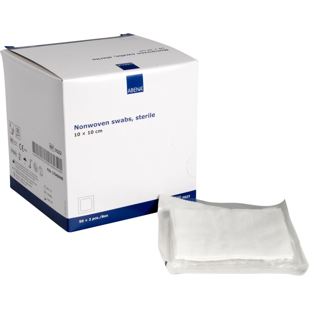Kompress, nonwoven, ABENA, 4-lags, 10x10cm, hvit, steril, engangs, 2 stk./pouch