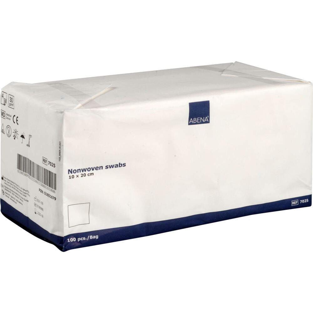 Kompress, nonwoven, Abena, 4-lags, 10x20cm, hvit, usteril, engangs