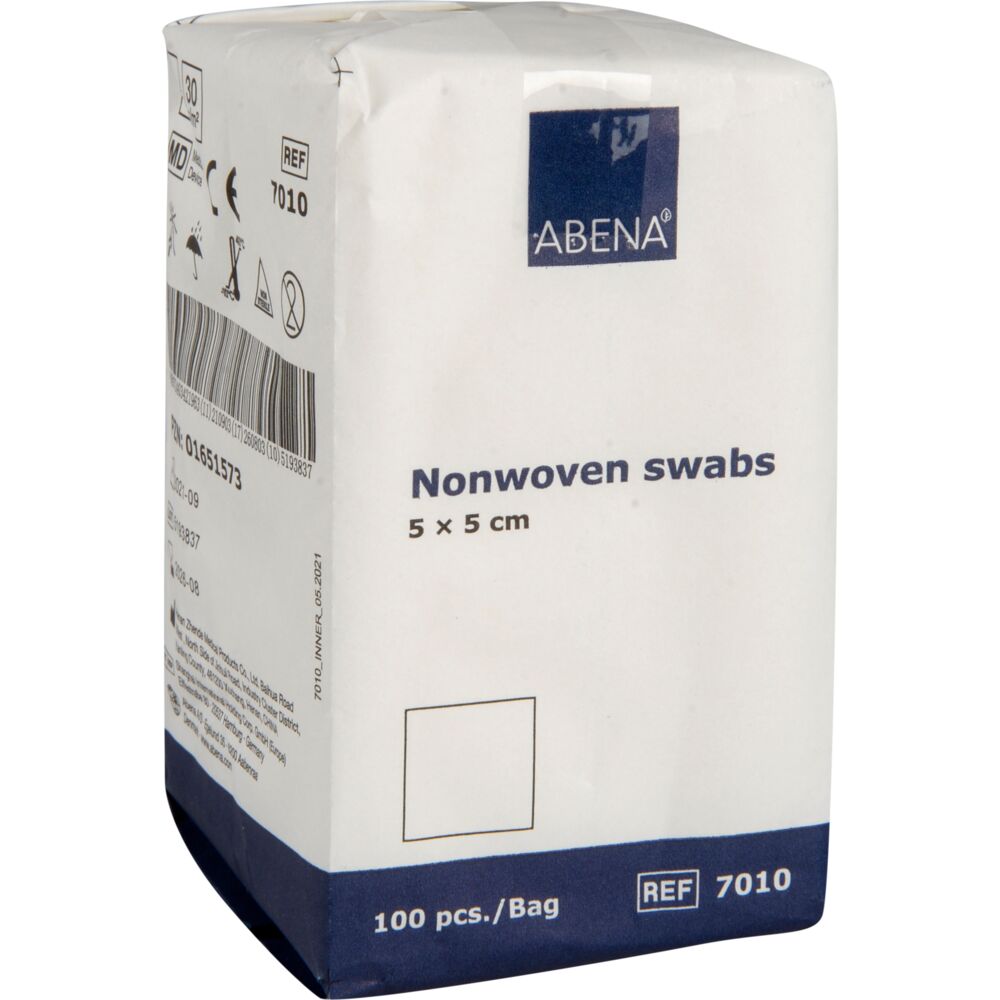 Kompress, nonwoven, ABENA, 4-lags, 5x5cm, hvit, lateksfri, usteril