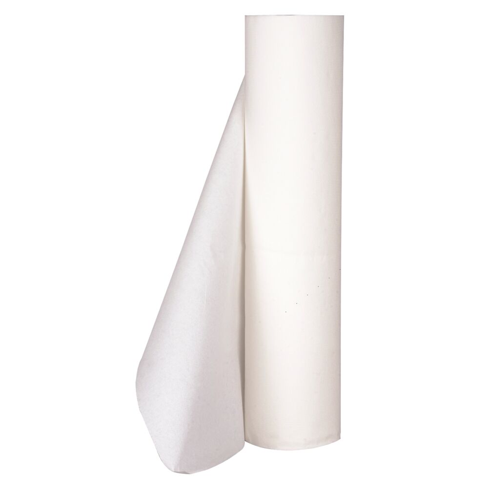 Legebenkpapir, nøytral, 2-lags, 50m x 40cm, Ø13cm, hvit, perforert for hver 39 cm