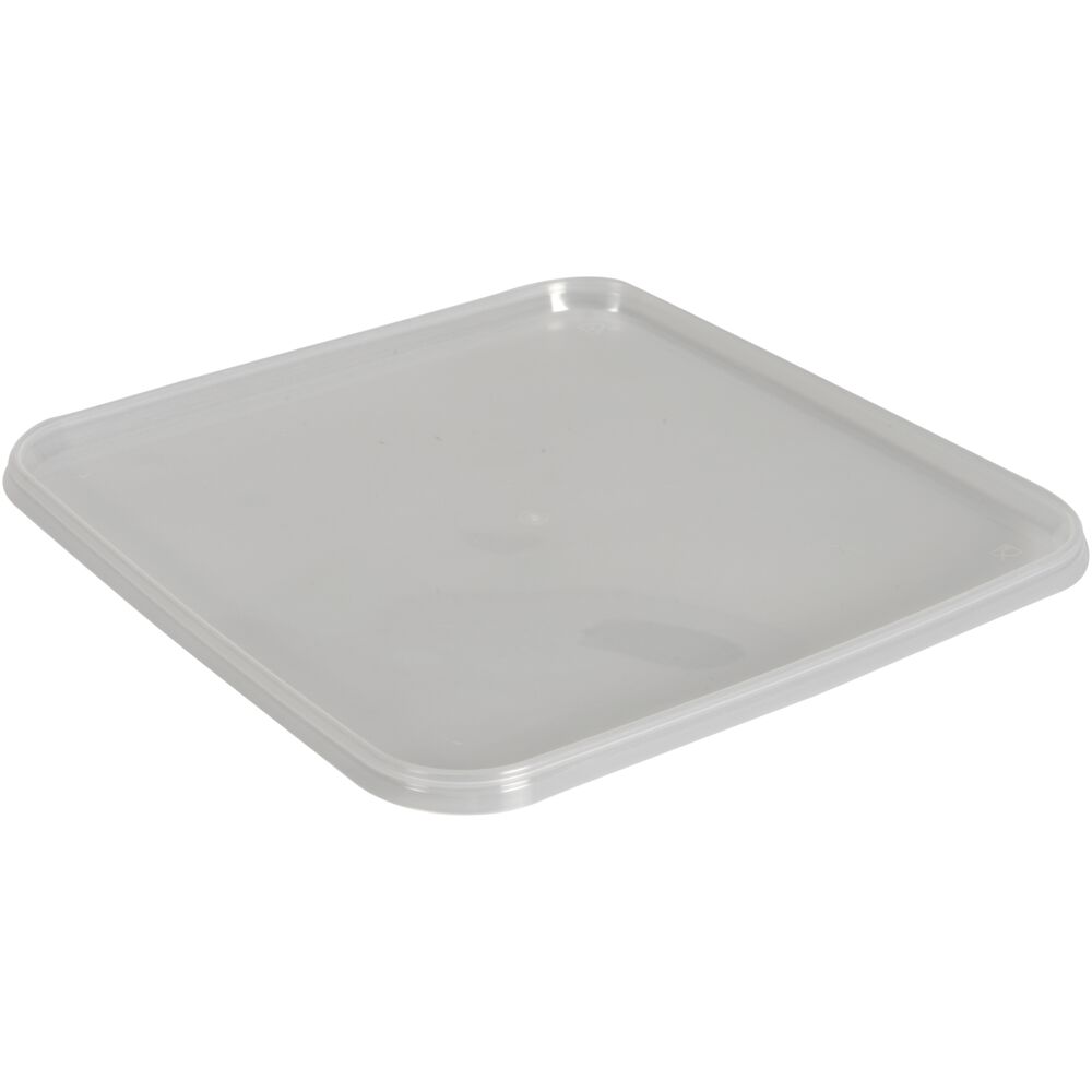 Lokk til plastbeger, 19,2x19,2x0,9cm, klar, PP, til stablebeger, stor forpakning