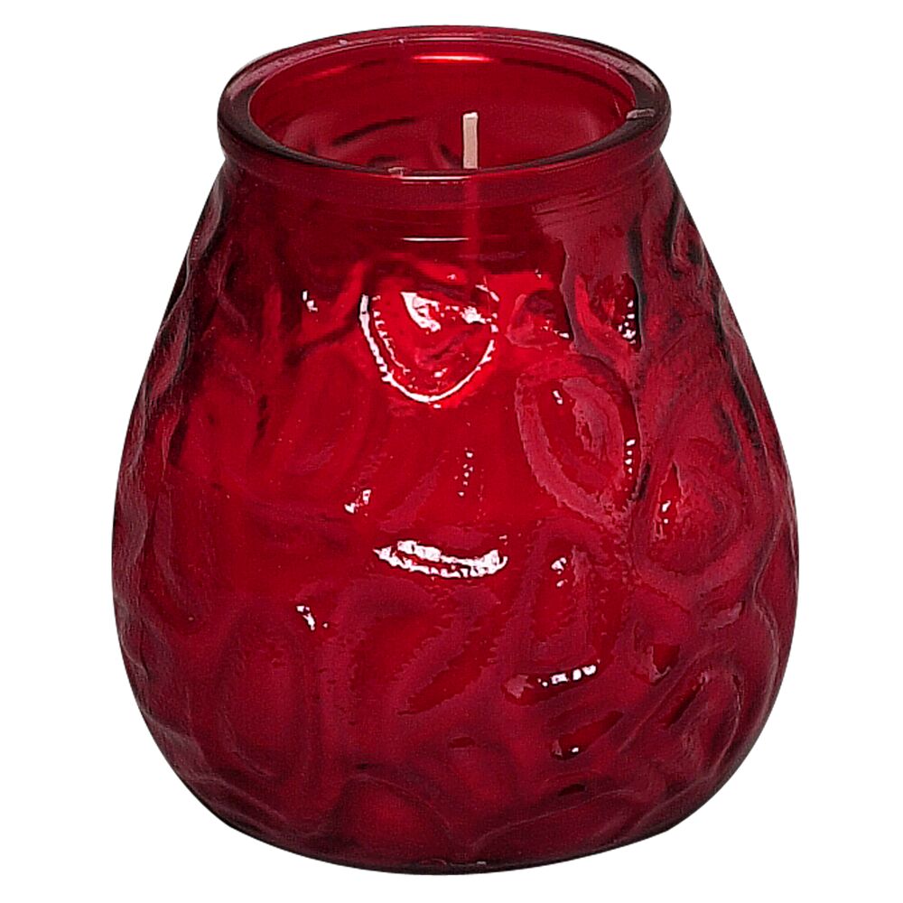 Lyslykt, Bolsius, 10,5cm, Ø9,5cm, rød, parafin, 70 timer, i glassbeholder