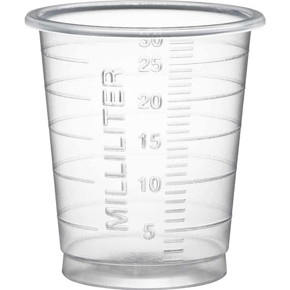 Medisinbeger, Eco, 30 ml, 4,2cm, Ø3,8cm, klar, med gradering