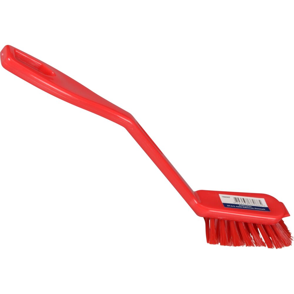 Oppvaskbørste, 27cm, rød, nylon/PP, stive børstehår, skrapekant