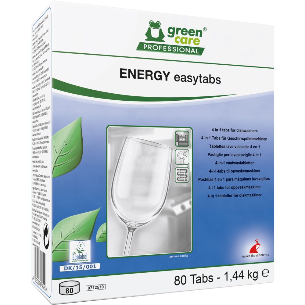 Oppvasktabl, Green Care Professional ENERGY Easytabs, 4-i-1, uten klor, farge og parfyme, 85stk