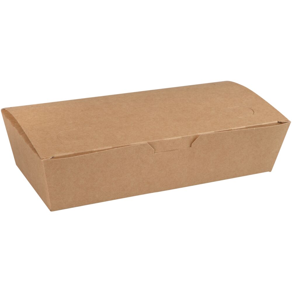 Pølseeske, ABENA, 20x10x5cm, 215 g/m2, brun, papp, med hengslet lokk, utstansing i bunnen, liten