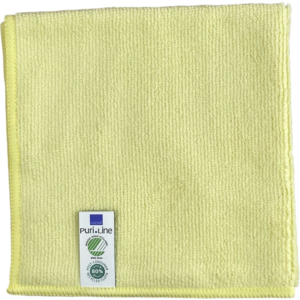 Rengjøringsklut, ABENA Puri-Line Basic, 32x32cm, gul, mikrofiber, 80% resirkulert