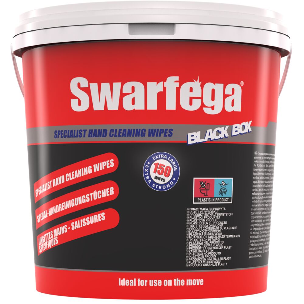 Renseserviett, Swarfega Black box, hvit, med parfyme, dispenser box, 150 stk., engangs