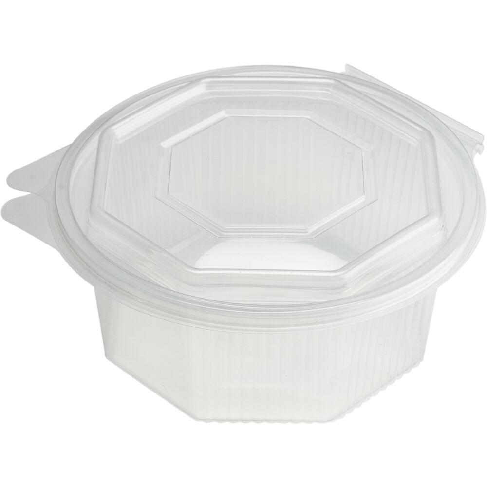 Salatbeger med hengslet lokk, 500 ml, klar, PP, rund