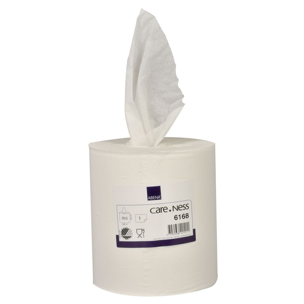 Senterrull, ABENA Excellent, 1-lags, 320m x20cm, hvit, nyfiber, midi, Ø18,5cm