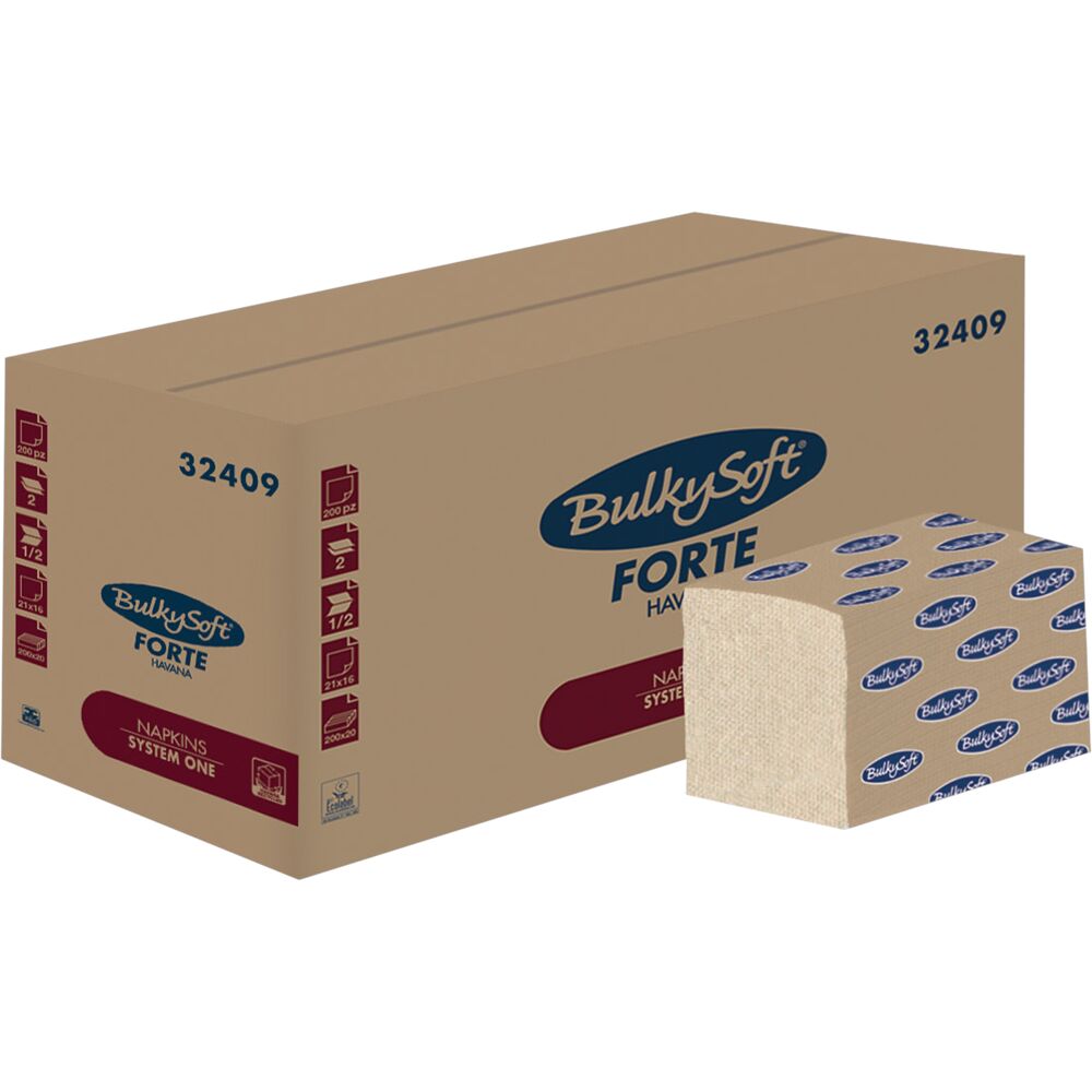 Serviett, dispenser, Bulkysoft Havana, 2-lags, interfold, 21x16cm, sand, resirkulert papir