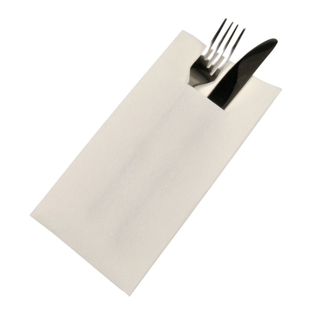 Serviett, middag, 40x40cm, hvit/rød stripete, airlaid, lomme, 1/8 fold