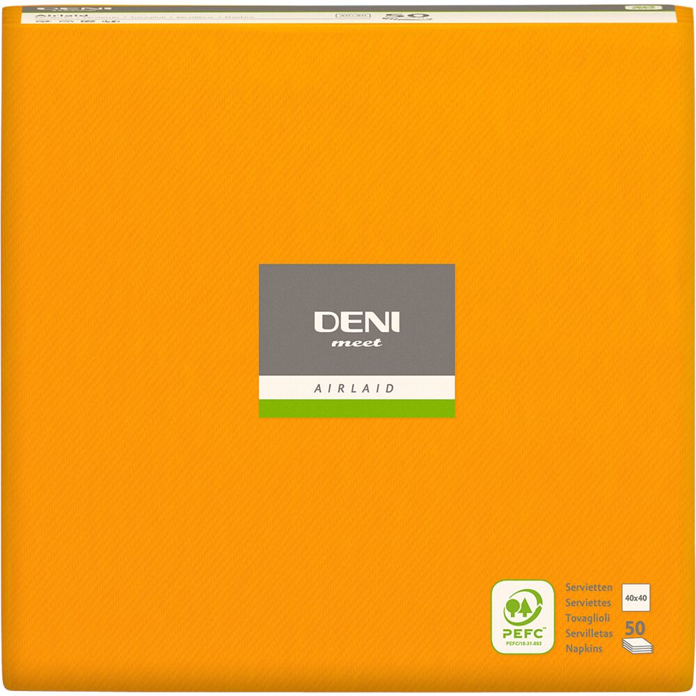 Serviett, middag, DENI Meet, 40x40cm, oransje, airlaid, 1/4 fold
