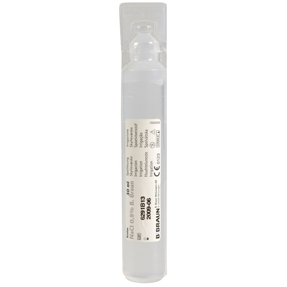 Skyllevæske, 30 ml, natriumklorid, isotonisk 0,9%, steril