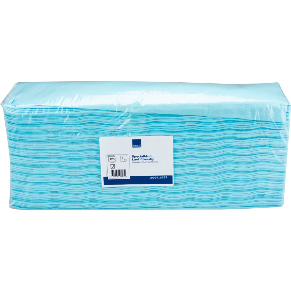 Spesialklut ABENA, 1-lags, interfold, 42x38cm, turkis, trefiber/polyester, lavt fiberslipp