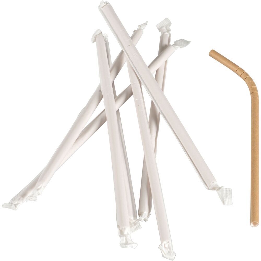 Sugerør, ABENA Gastro, 24cm, Ø6mm, brun, papir, med bøy, enkeltinnpakket