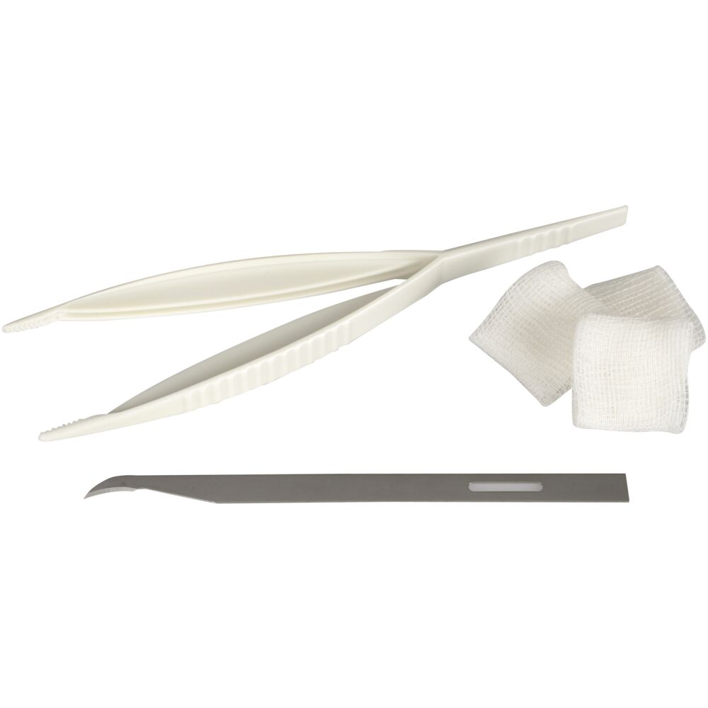 Suturfjerningssett, plastpinsett, suturkniv, 3 nw kompresser, steril, engangs