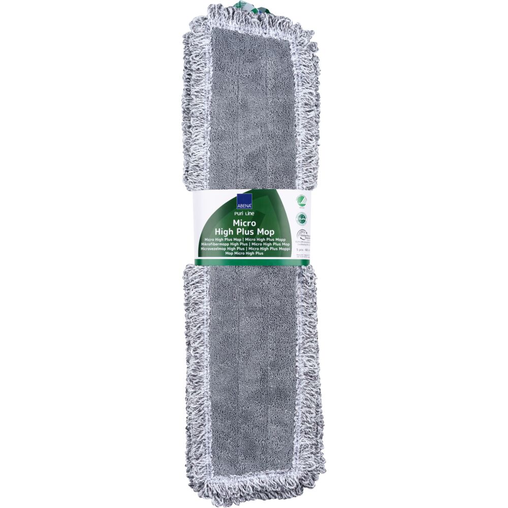 Tørr- og fuktmopp, ABENA Puri-Line Micro High Plus, 60 cm, grå, mikrofiber, m/borrelås, 55,6% resirk