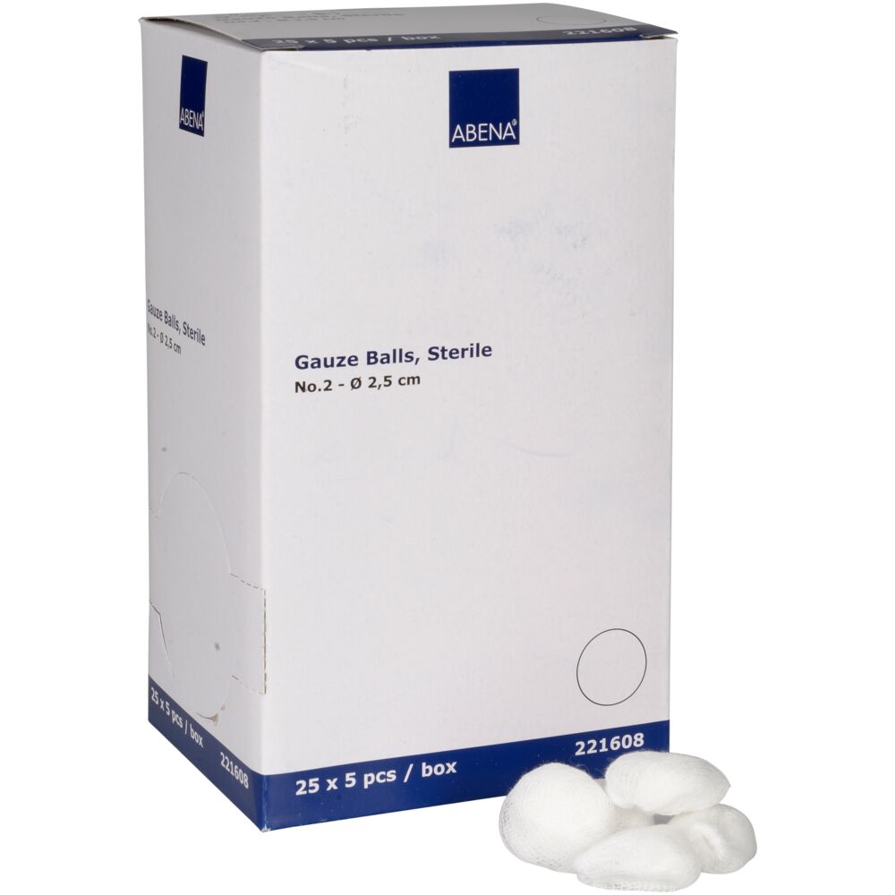 Tupfer gas, ABENA, Ø2,5cm, nr. 2, 17-tråder, hvit, steril, 5stk./pouch