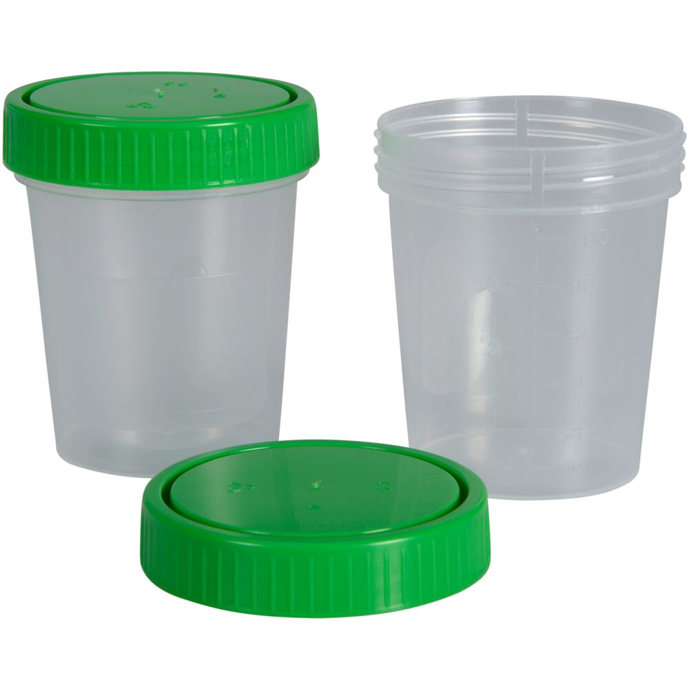 Urinbeger, 60 ml, klar, med skrulokk og skrivefelt, engangs